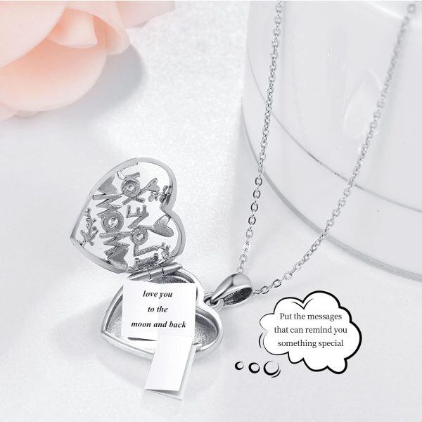 Sterling Silver Mom Heart Locket Necklace-6