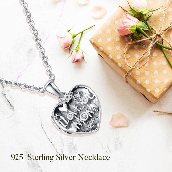 Sterling Silver Mom Heart Locket Necklace-9