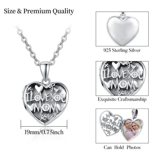 Sterling Silver Mom Heart Locket Necklace-15