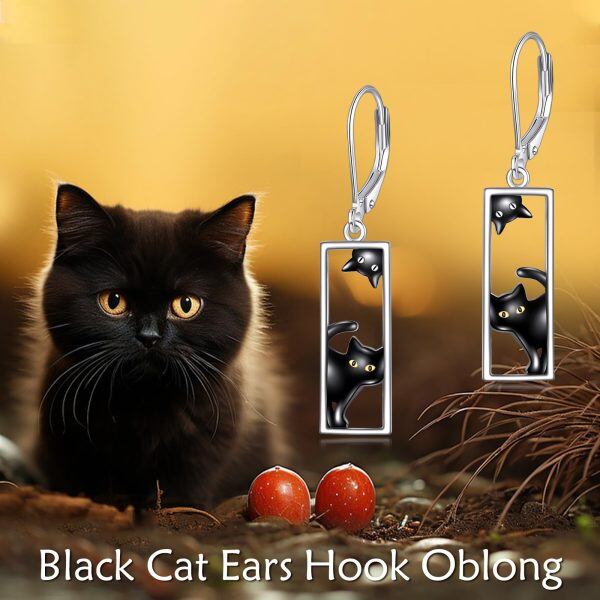 Sterling Silver Black Cat Drop Earrings-2