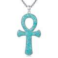 wholesale 925 Sterling Silver Turquoise Stone Ankh Cross Pendant Necklace  Protective Amulet Jewelry for Women and Men-0-0