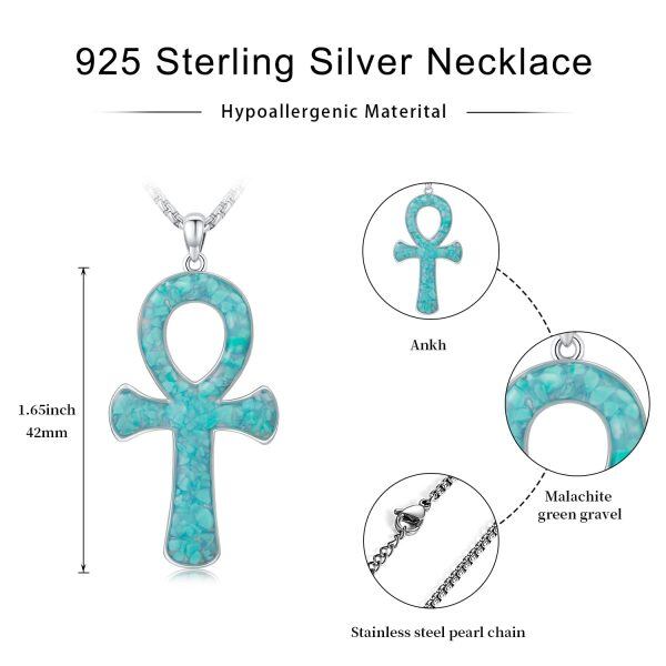 Sterling Silver Blue Ankh Pendant Necklace WIth Stainless Steel Chain-1