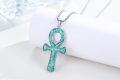 wholesale 925 Sterling Silver Turquoise Stone Ankh Cross Pendant Necklace  Protective Amulet Jewelry for Women and Men-0-6