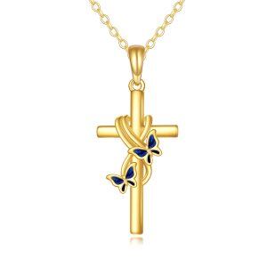 14K Real Gold Cross Pendant Necklaces-0