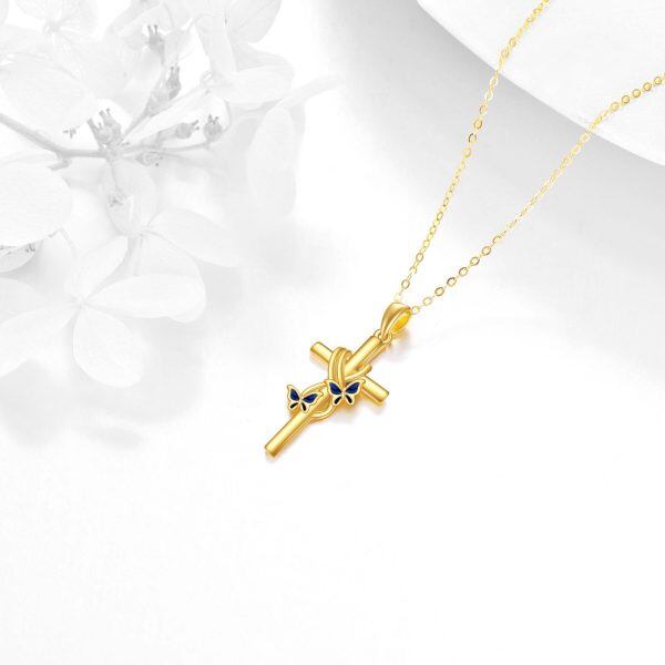 14K Real Gold Cross Pendant Necklaces-3