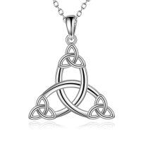 wholesale 925 Sterling Silver Celtic Knot Triangle Pendant Necklace for Women- Rhodium Plated