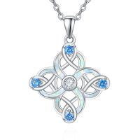 wholesale 925 Sterling Silver Blue Opal and Cubic Zirconia Celtic Knot Pendant Necklace for Women- Sliver Plated