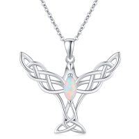 wholesale 925 Sterling Silver Opal Celtic Knot Butterfly Necklace for Women's Gifts- Silver Plated
