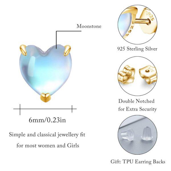 Sterling Silver Heart Moonstone Stud Earrings-9