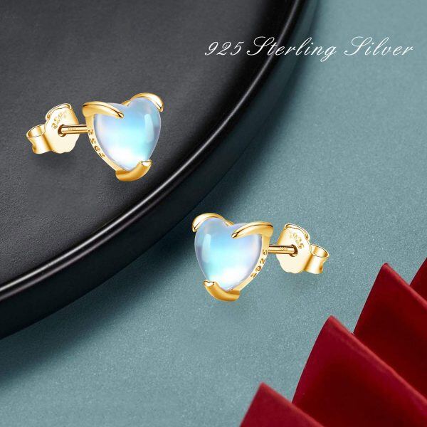 Sterling Silver Heart Moonstone Stud Earrings-12