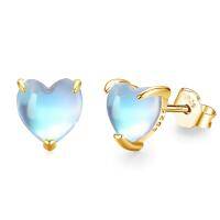wholesale 925 Sterling Silver Blue Opalite Heart Stud Earrings 6mm Hypoallergenic Jewelry for Women and Girls- Gold Plated