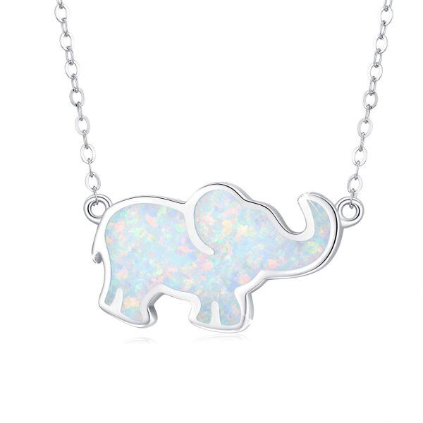 Sterling Silver Lucky Elephant Opal Pendant Necklace-0