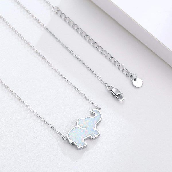 Sterling Silver Lucky Elephant Opal Pendant Necklace-6