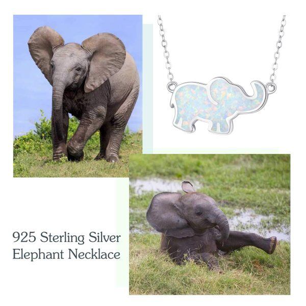 Sterling Silver Lucky Elephant Opal Pendant Necklace-12