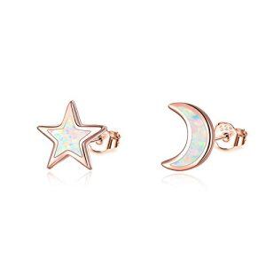 Sterling Silver Moon Star Asymmetrical Stud Earrings-0