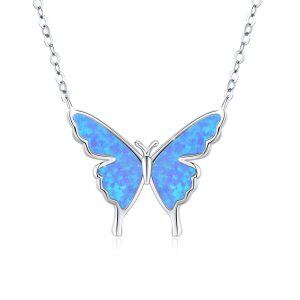 Sterling Silver Butterfly Opal Pendant Necklace-0