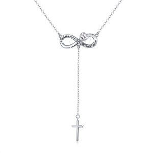 Sterling Silver Infinity Heart With Cross Y-Necklaces-0