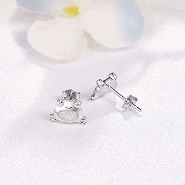 Sterling Silver Frog Stud Earrings-3