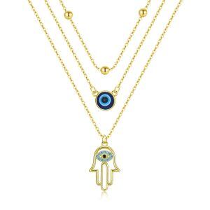 Sterling Silver Evil Eye Layered Necklace-0