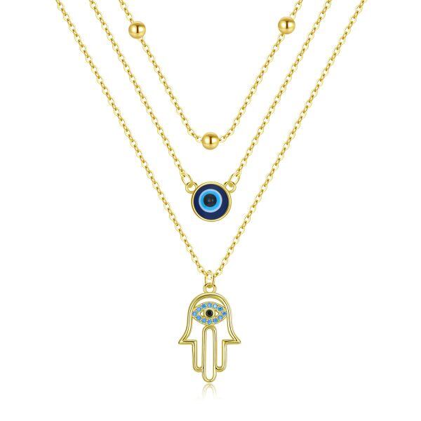 Sterling Silver Evil Eye Layered Necklace-0