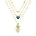 wholesale 925 Sterling Silver Gold-Plated Evil Eye & Hamsa Hand Pendant Necklace with CZs - Birthday Gifts for Her-0-0
