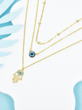 wholesale 925 Sterling Silver Gold-Plated Evil Eye & Hamsa Hand Pendant Necklace with CZs - Birthday Gifts for Her-0-1