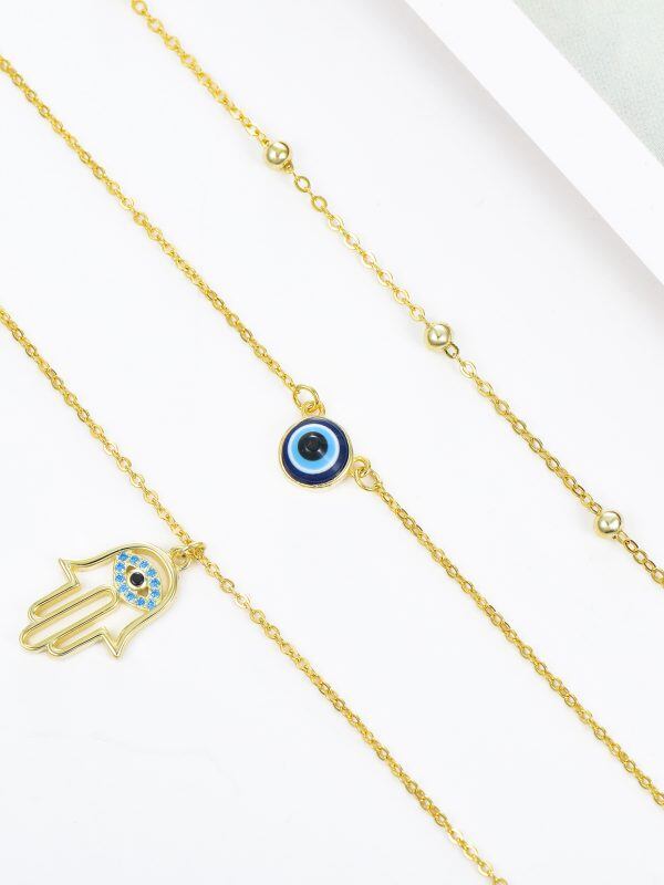 Sterling Silver Evil Eye Layered Necklace-2