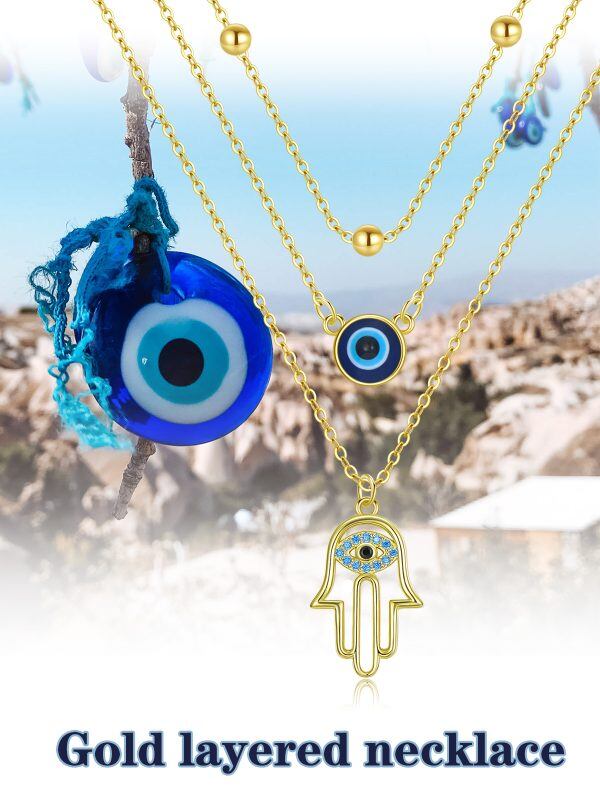 Sterling Silver Evil Eye Layered Necklace-4