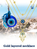 wholesale 925 Sterling Silver Gold-Plated Evil Eye & Hamsa Hand Pendant Necklace with CZs - Birthday Gifts for Her-0-4