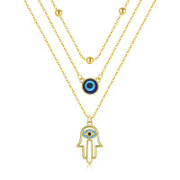 wholesale 925 Sterling Silver Gold-Plated Evil Eye & Hamsa Hand Pendant Necklace with CZs - Birthday Gifts for Her- Gold Plated