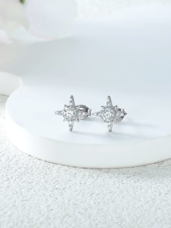 Sterling Silver Moissanite Stud Earrings-4