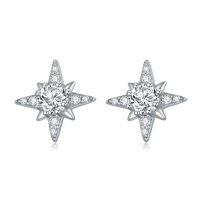 wholesale White Gold Plated 925 Sterling Silver Moissanite Star Stud Earrings- Rhodium Plated