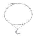 wholesale 925 Sterling Silver Crescent Moon Charm Ankle Bracelet Minimalist Foot Jewelry for Women Girls 3 Layers Adjustable Size-0-0