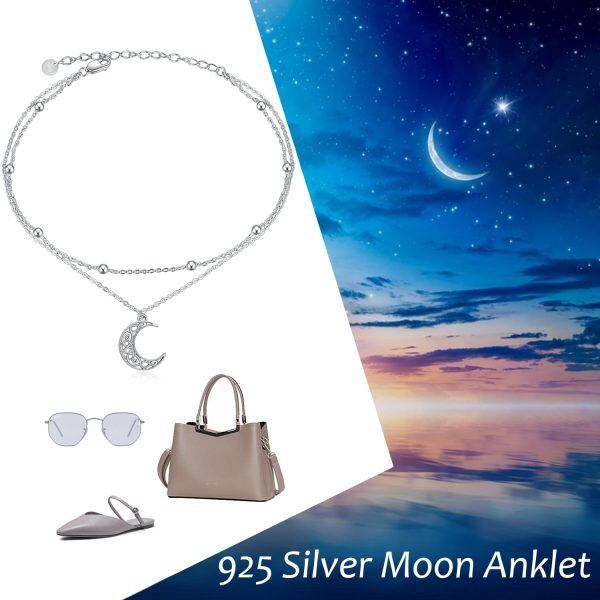 Sterling Silver Celtic Moon Ankle Bracelets-2