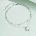 wholesale 925 Sterling Silver Crescent Moon Charm Ankle Bracelet Minimalist Foot Jewelry for Women Girls 3 Layers Adjustable Size-0-4