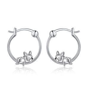 Sterling Silver French Bulldog Hoop Earrings-0