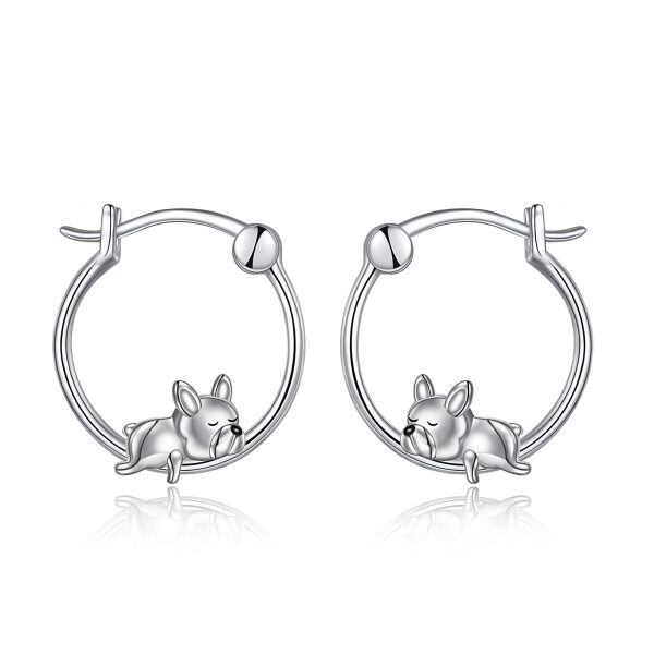 Sterling Silver French Bulldog Hoop Earrings-0