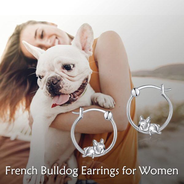 Sterling Silver French Bulldog Hoop Earrings-2