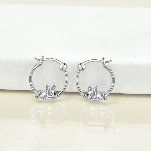 Sterling Silver French Bulldog Hoop Earrings-3