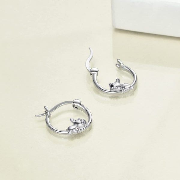 Sterling Silver French Bulldog Hoop Earrings-4