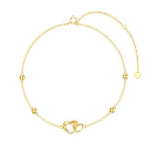 14K Gold Heart Anklet Bracelets-0