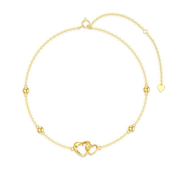 14K Gold Heart Anklet Bracelets-0