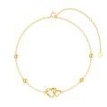 wholesale 14K Gold Anklet - Double Heart Design Solid 14K Gold Chain Bracelet with Beads and Small Pendant Gifts for Her-0-0