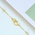 wholesale 14K Gold Anklet - Double Heart Design Solid 14K Gold Chain Bracelet with Beads and Small Pendant Gifts for Her-0-2