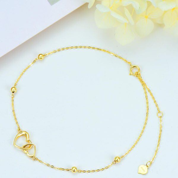 14K Gold Heart Anklet Bracelets-3