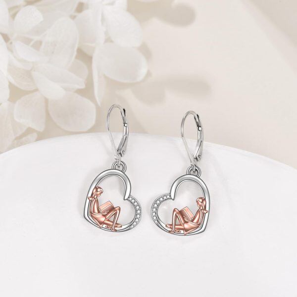 Sterling Silver Read Book Dangle and Drop Earrings-5