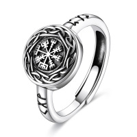 wholesale 925 Sterling Silver Viking Compass Adjustable Ring for Women and Men- US # 7
