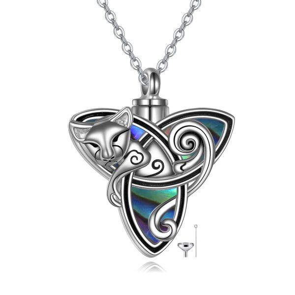 Sterling Silver Cat Urn Necklaces With Abalone Shell -0