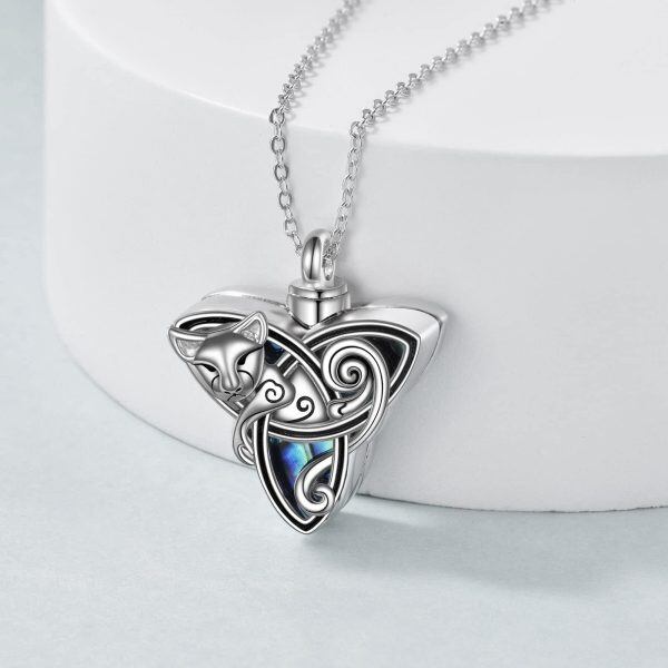 Sterling Silver Cat Urn Necklaces With Abalone Shell -5