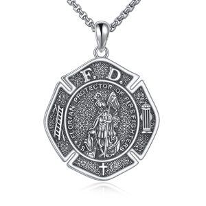 Sterling Silver Religious Protector Pendant Necklaces With Stainless Steel Chain-0